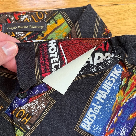 VTG NWOT Perruzo Button Shirt Rayon AOP All Over France Paris Capri Hawaiian 90s - Picture 4 of 9